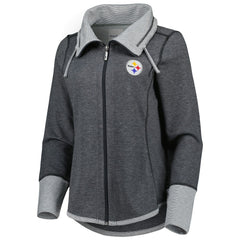Pittsburgh Steelers Women's Sport Sun Fade Full-Zip Sweatshirt - Heathered Black - Tommy Bahama
