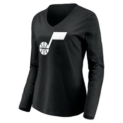 Utah Jazz Women's Primary Logo Team Long Sleeve V-Neck T-Shirt Black