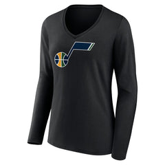 Utah Jazz Women's Primary Logo Team Long Sleeve V-Neck T-Shirt Black