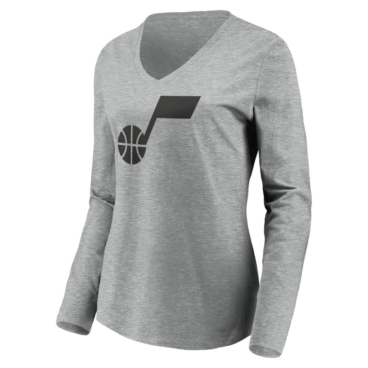 Utah Jazz Women's Primary Logo Team Long Sleeve V-Neck T-Shirt Heathered Gray