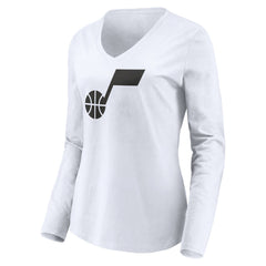 Utah Jazz Women's Primary Logo Team Long Sleeve V-Neck T-Shirt White