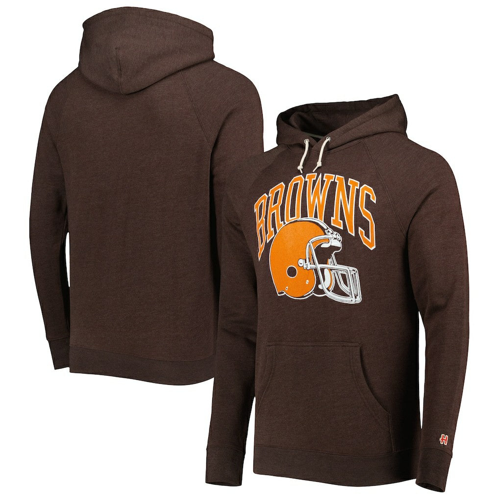 Cleveland Browns Homage Retro Helmet Tri-Blend Raglan Pullover Hoodie - Brown - NFL