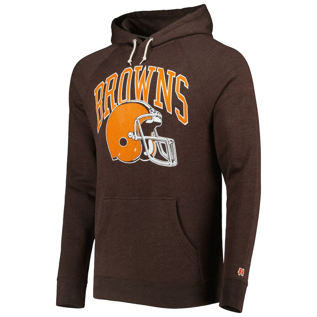 Cleveland Browns Homage Retro Helmet Tri-Blend Raglan Pullover Hoodie - Brown - NFL