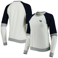 Tennessee Titans Antigua Women's Avenue Raglan Pullover Sweatshirt - Cream/Navy - NFL