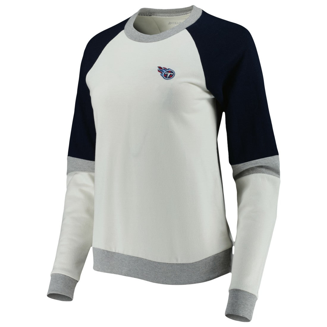 Tennessee Titans Antigua Women's Avenue Raglan Pullover Sweatshirt - Cream/Navy - NFL