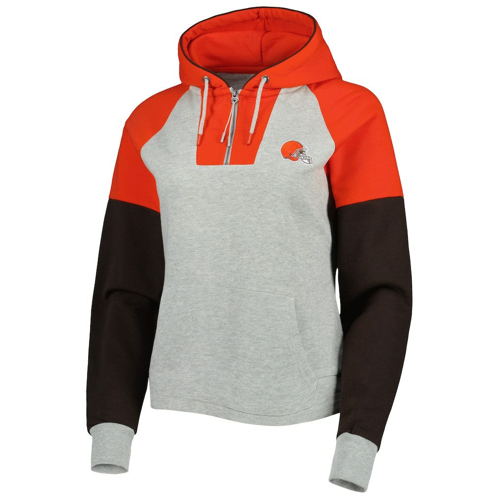 Cleveland Browns Antigua Women's Lightweight Jackpot Raglan Half-Zip Pullover Hoodie - Heather Gray - NFL