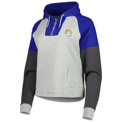 Los Angeles Rams Antigua Women's Lightweight Jackpot Raglan Half-Zip Pullover Hoodie - Heather Gray - NFL