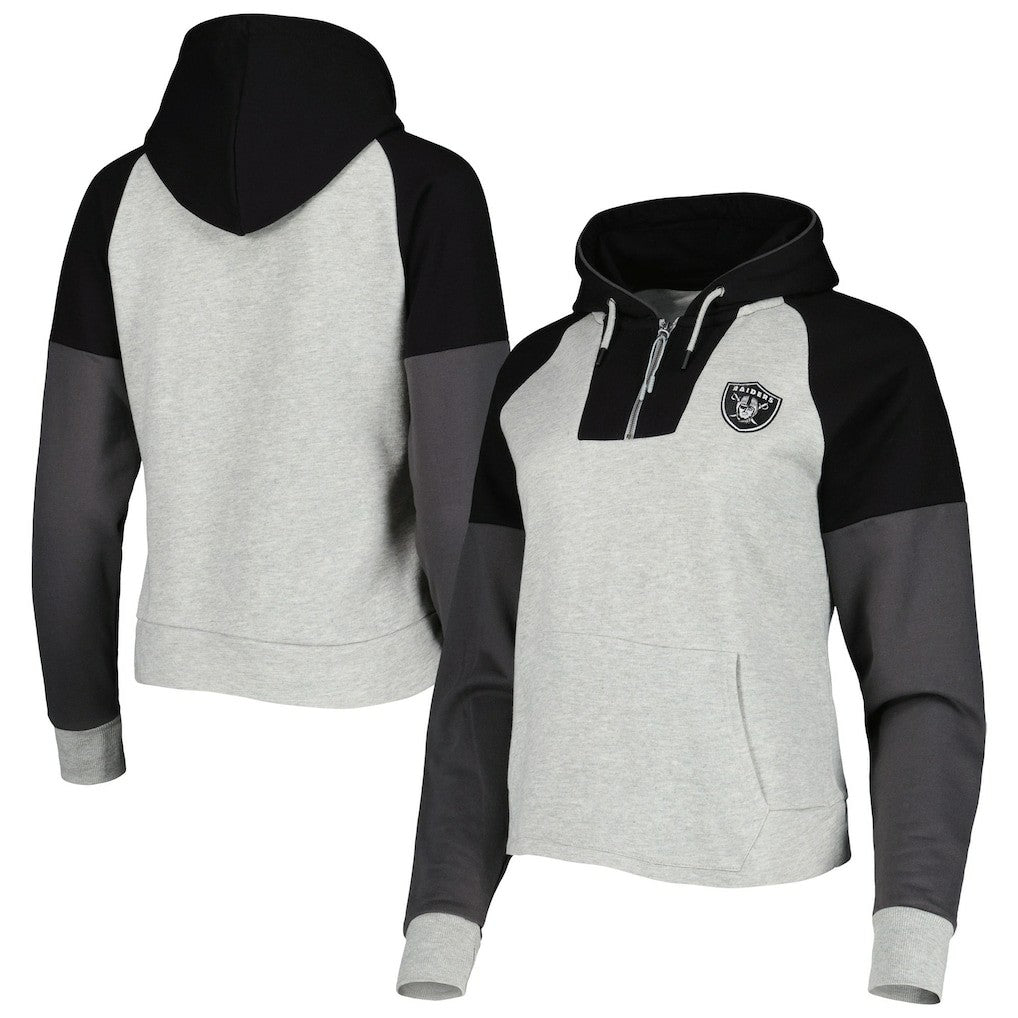 Las Vegas Raiders Antigua Women's Lightweight Jackpot Raglan Half-Zip Pullover Hoodie - Heather Gray - NFL