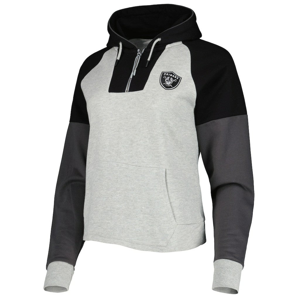 Las Vegas Raiders Antigua Women's Lightweight Jackpot Raglan Half-Zip Pullover Hoodie - Heather Gray - NFL