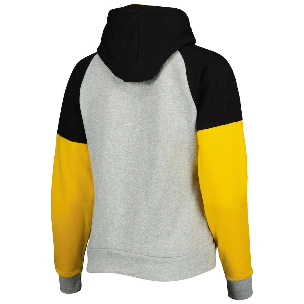Pittsburgh Steelers Antigua Women's Lightweight Jackpot Raglan Half-Zip Pullover Hoodie - Heather Gray - NFL