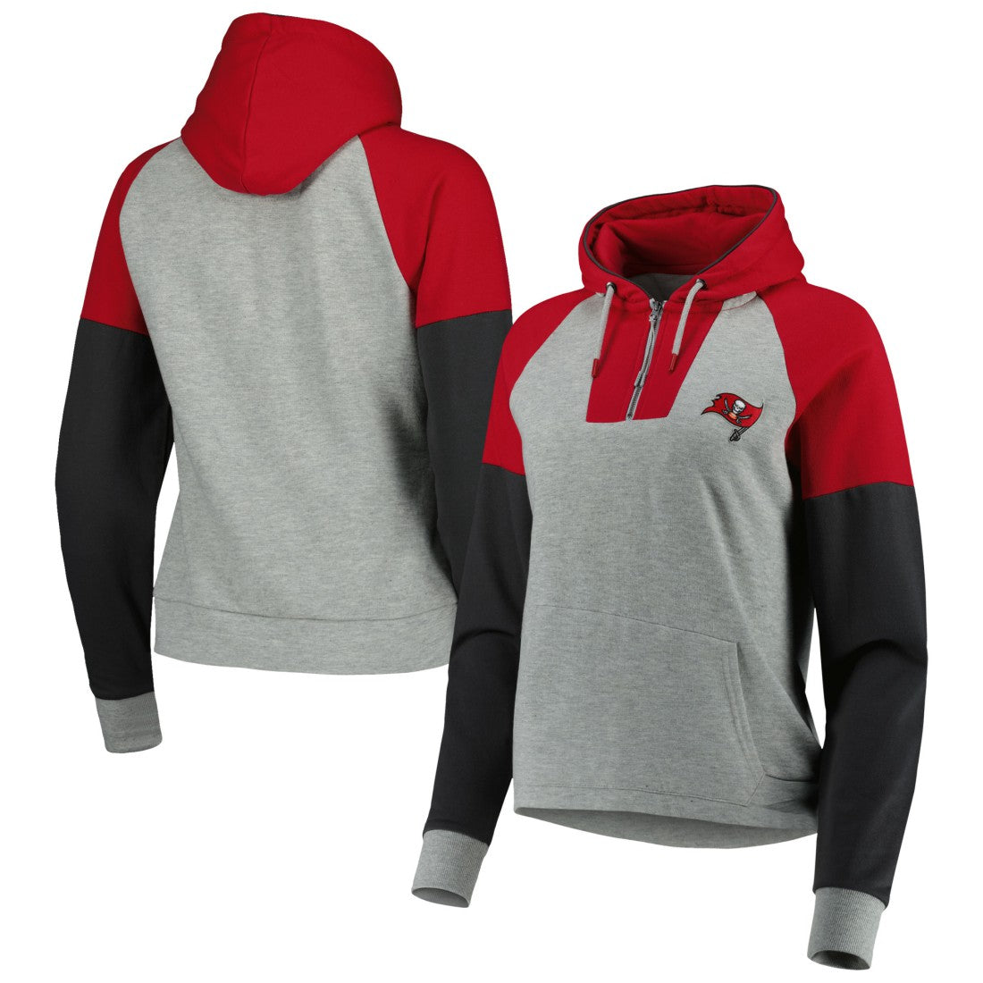 Tampa Bay Buccaneers Antigua Women's Lightweight Jackpot Raglan Half-Zip Pullover Hoodie - Heather Gray - NFL