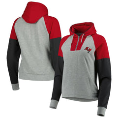 Tampa Bay Buccaneers Antigua Women's Lightweight Jackpot Raglan Half-Zip Pullover Hoodie - Heather Gray - NFL