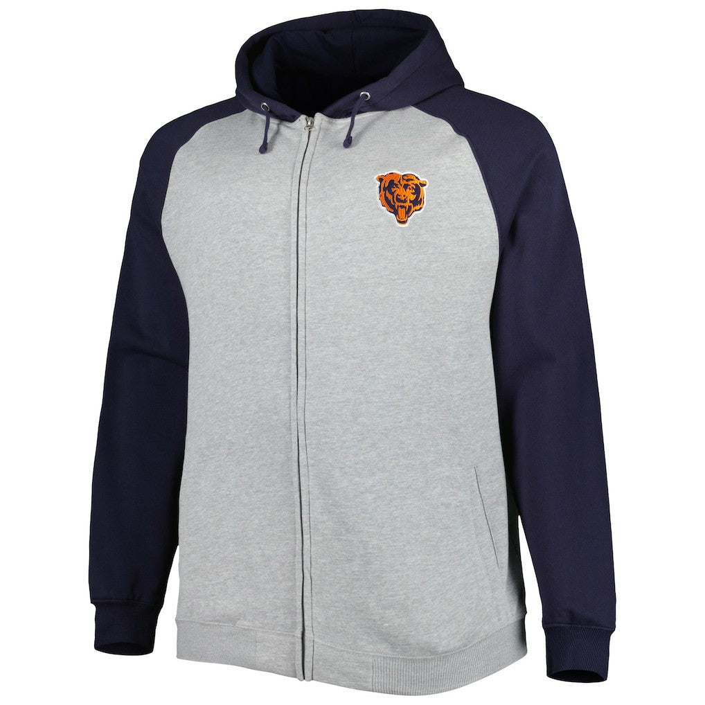 Chicago Bears Big & Tall Fleece Raglan Full-Zip Hoodie Jacket - Heather Gray - NFL