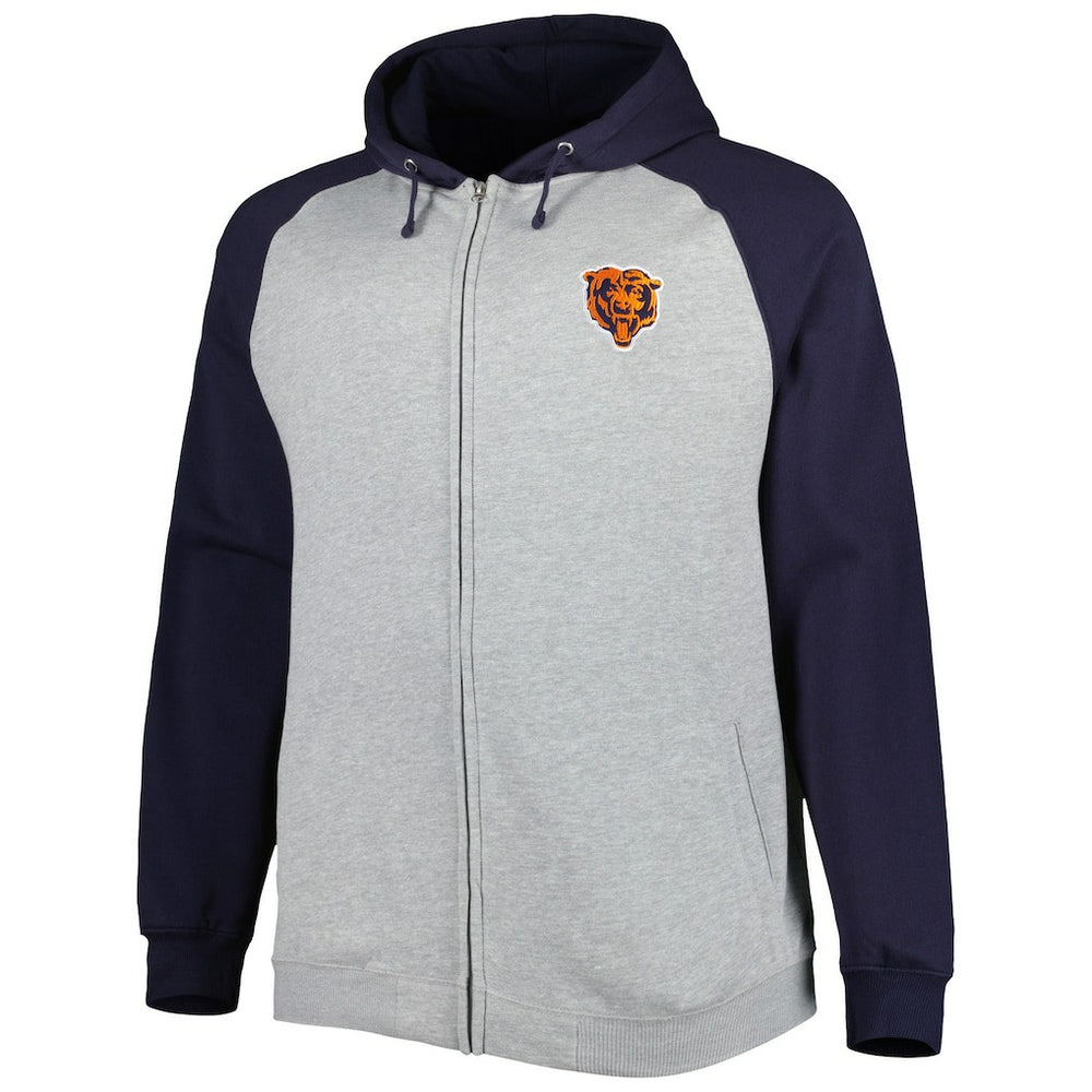Chicago Bears Big & Tall Fleece Raglan Full-Zip Hoodie Jacket - Heather Gray - NFL