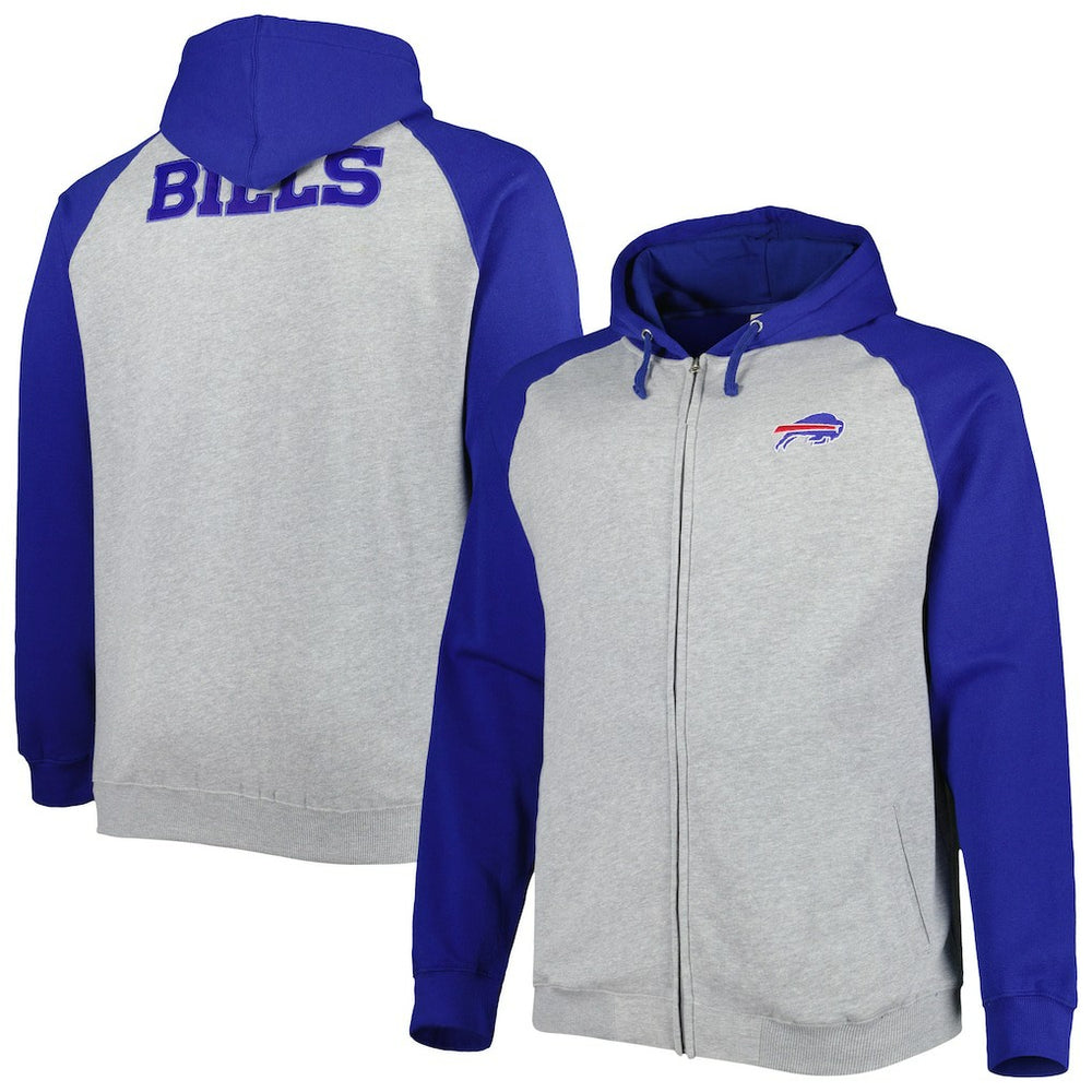 Buffalo Bills Big & Tall Fleece Raglan Full-Zip Hoodie Jacket - Heather Gray - NFL