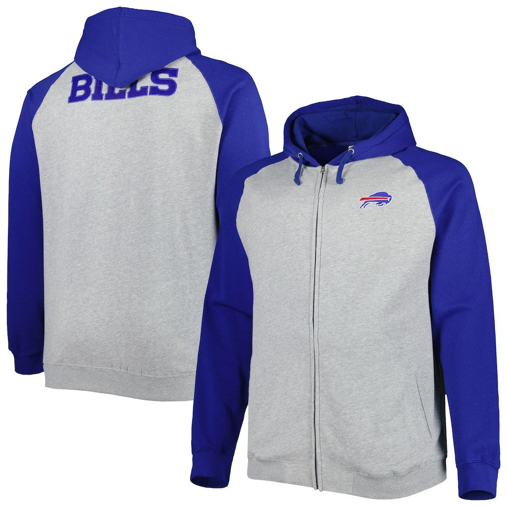 Buffalo Bills Big & Tall Fleece Raglan Full-Zip Hoodie Jacket - Heather Gray - NFL