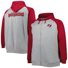 Tampa Bay Buccaneers Big & Tall Fleece Raglan Full-Zip Hoodie Jacket - Heather Gray - NFL