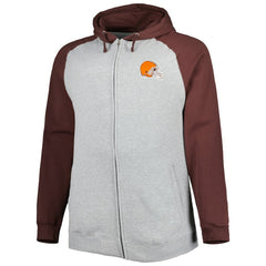 Cleveland Browns Big & Tall Fleece Raglan Full-Zip Hoodie Jacket - Heather Gray - NFL
