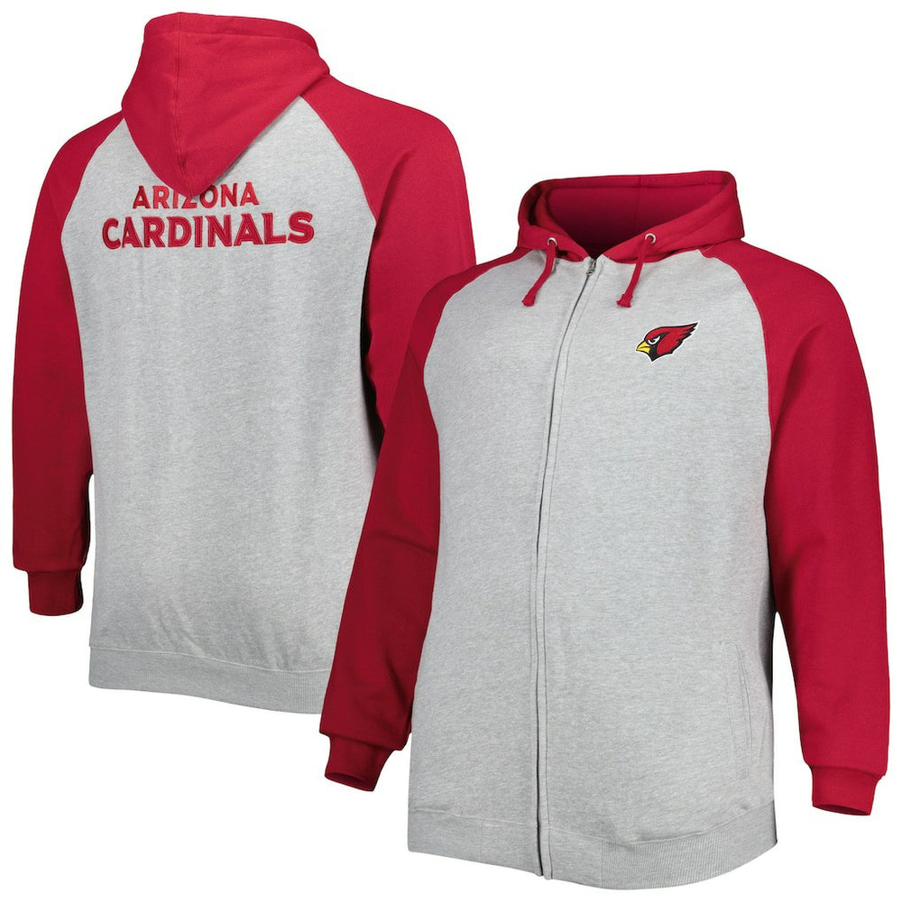 Arizona Cardinals Big & Tall Fleece Raglan Full-Zip Hoodie Jacket - Heather Gray - NFL