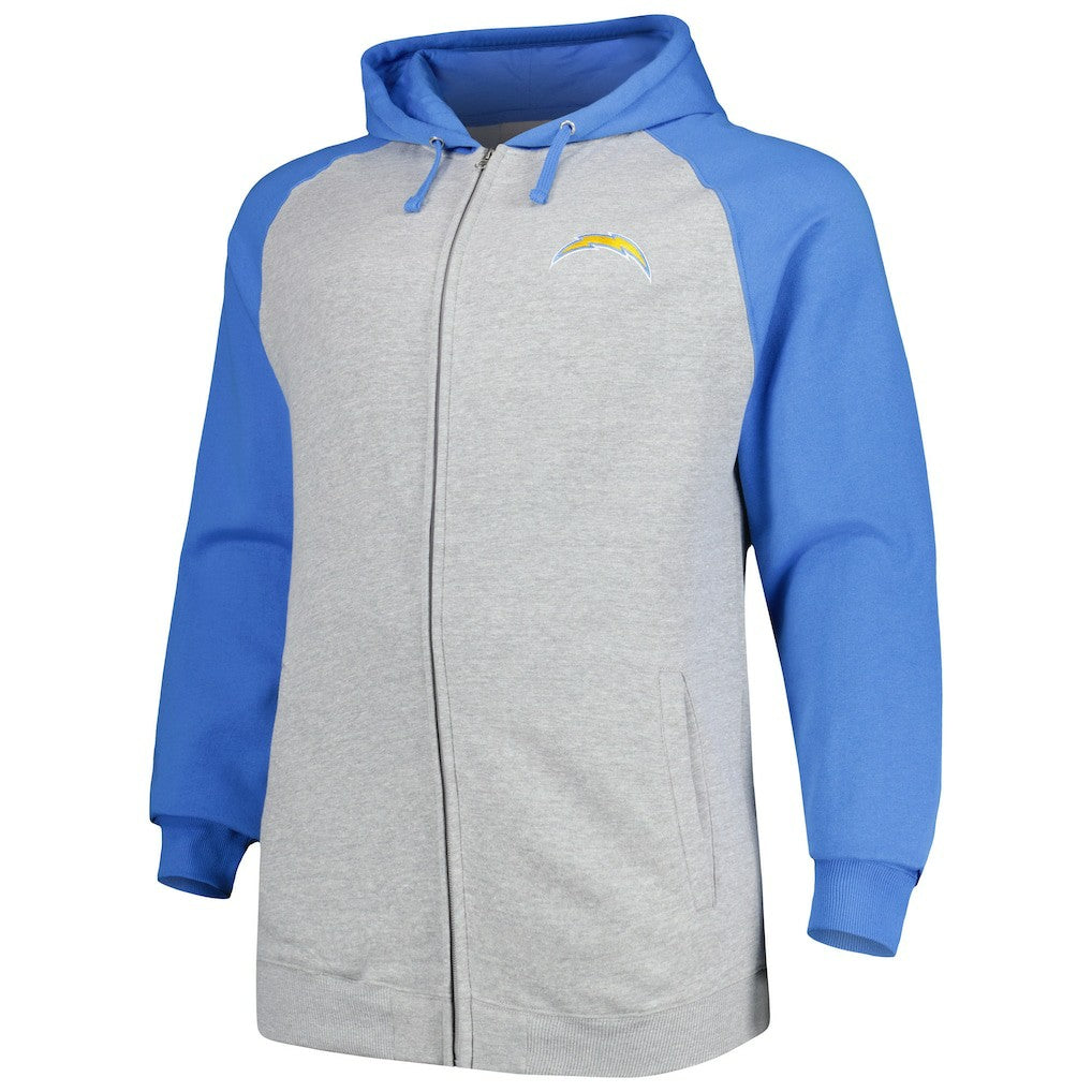 Los Angeles Chargers Big & Tall Fleece Raglan Full-Zip Hoodie Jacket - Heather Gray - Fanatics
