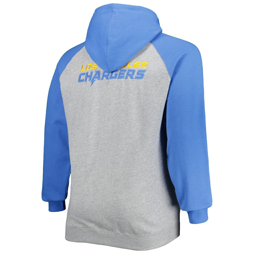 Los Angeles Chargers Big & Tall Fleece Raglan Full-Zip Hoodie Jacket - Heather Gray - Fanatics