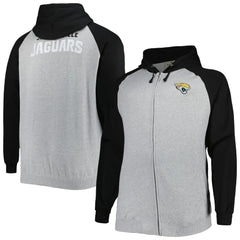 Jacksonville Jaguars Big & Tall Fleece Raglan Full-Zip Hoodie Jacket - Heather Gray - NFL