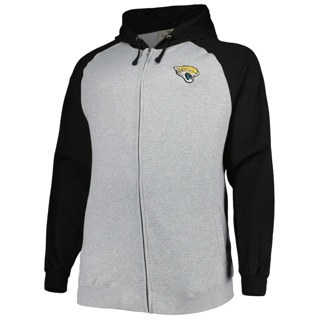 Jacksonville Jaguars Big & Tall Fleece Raglan Full-Zip Hoodie Jacket - Heather Gray - NFL