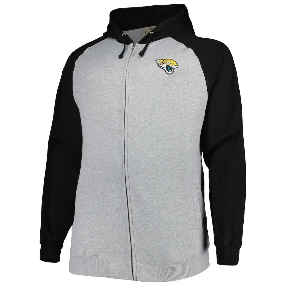 Jacksonville Jaguars Big & Tall Fleece Raglan Full-Zip Hoodie Jacket - Heather Gray - NFL