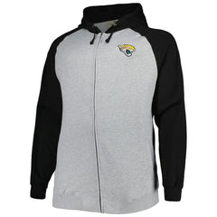 Jacksonville Jaguars Big & Tall Fleece Raglan Full-Zip Hoodie Jacket - Heather Gray - NFL