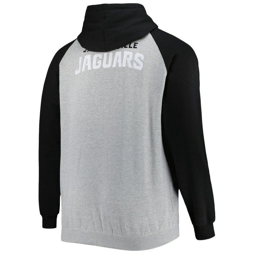 Jacksonville Jaguars Big & Tall Fleece Raglan Full-Zip Hoodie Jacket - Heather Gray - NFL