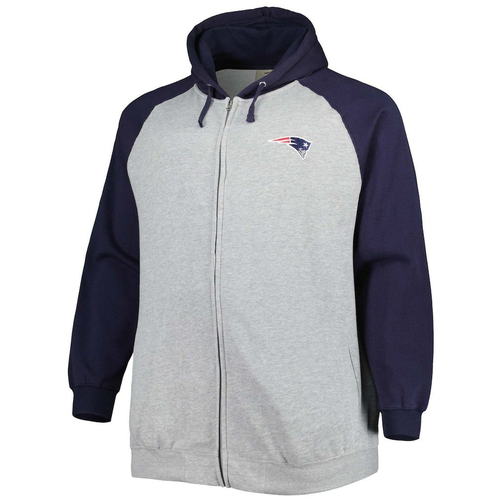 New England Patriots Big & Tall Fleece Raglan Full-Zip Hoodie Jacket - Heather Gray - NFL