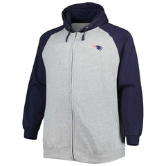 New England Patriots Big & Tall Fleece Raglan Full-Zip Hoodie Jacket - Heather Gray - NFL