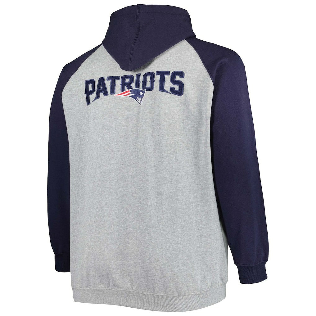 New England Patriots Big & Tall Fleece Raglan Full-Zip Hoodie Jacket - Heather Gray - NFL