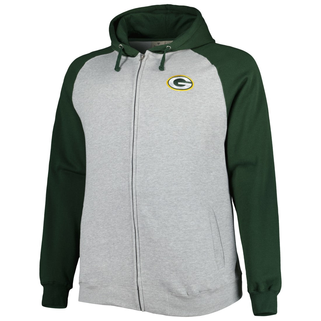 Green Bay Packers Big & Tall Fleece Raglan Full-Zip Hoodie Jacket - Heather Gray - NFL