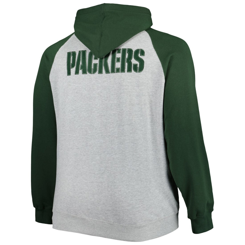 Green Bay Packers Big & Tall Fleece Raglan Full-Zip Hoodie Jacket - Heather Gray - NFL
