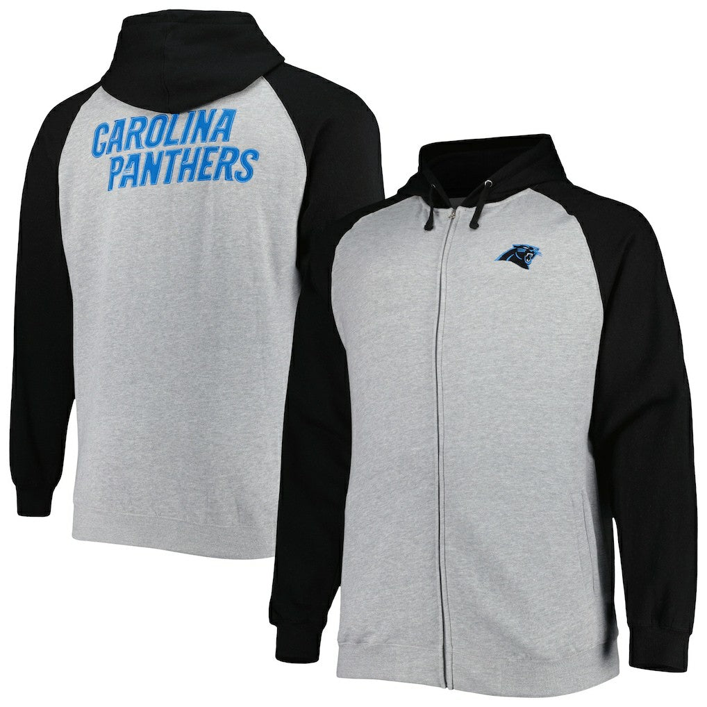 Carolina Panthers Big & Tall Fleece Raglan Full-Zip Hoodie Jacket - Heather Gray - NFL