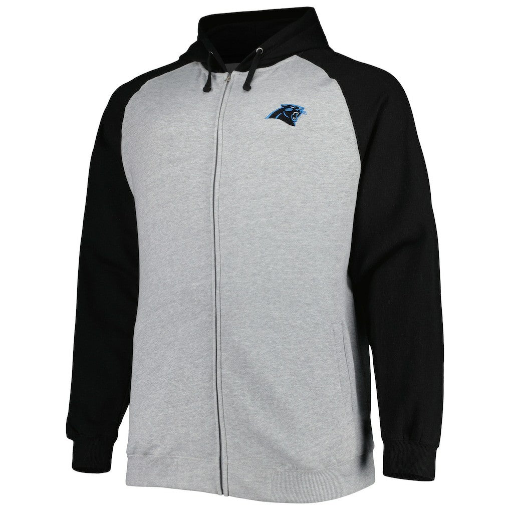 Carolina Panthers Big & Tall Fleece Raglan Full-Zip Hoodie Jacket - Heather Gray - NFL