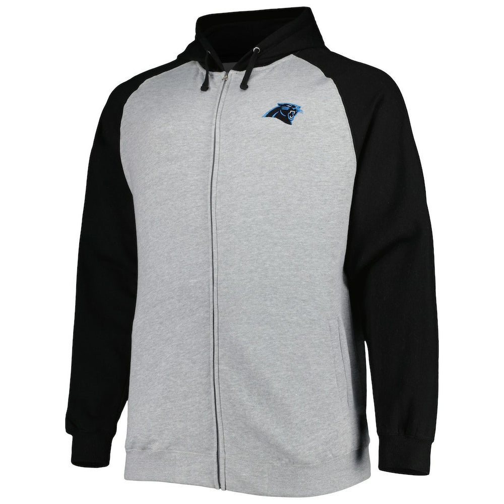 Carolina Panthers Big & Tall Fleece Raglan Full-Zip Hoodie Jacket - Heather Gray - NFL