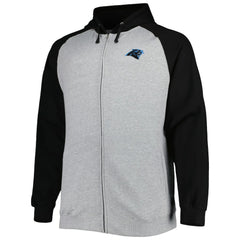 Carolina Panthers Big & Tall Fleece Raglan Full-Zip Hoodie Jacket - Heather Gray - NFL