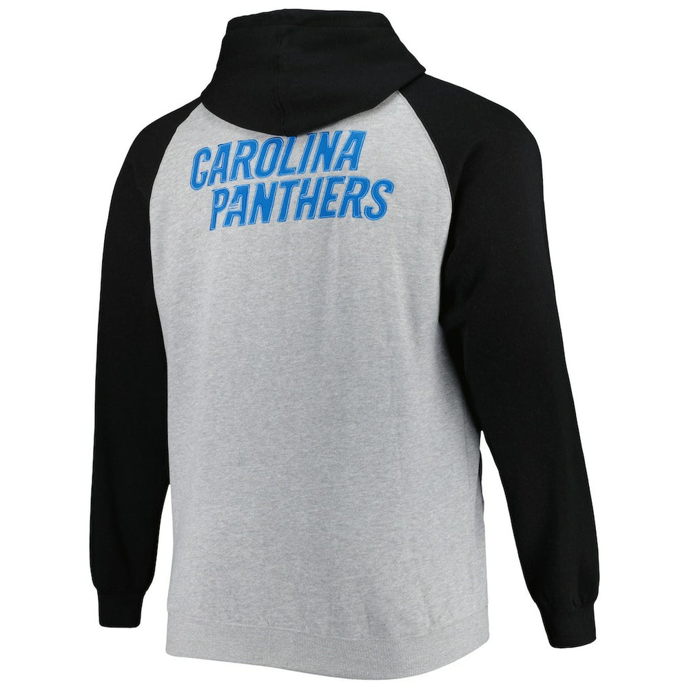 Carolina Panthers Big & Tall Fleece Raglan Full-Zip Hoodie Jacket - Heather Gray - NFL