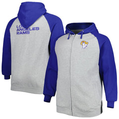 Los Angeles Rams Big & Tall Fleece Raglan Full-Zip Hoodie Jacket - Heather Gray - NFL