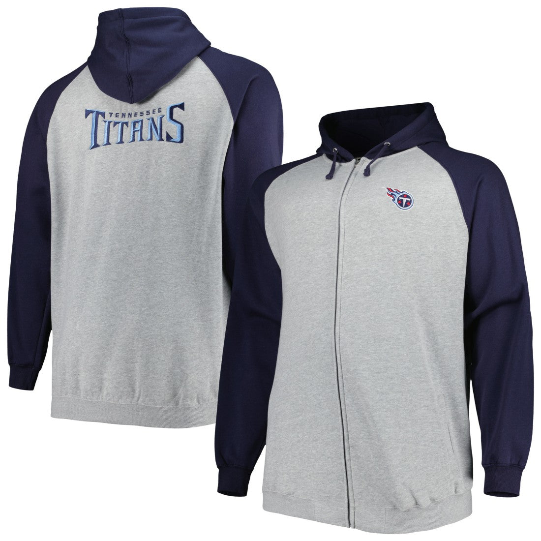Tennessee Titans Big & Tall Fleece Raglan Full-Zip Hoodie Jacket - Heather Gray - NFL