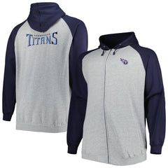 Tennessee Titans Big & Tall Fleece Raglan Full-Zip Hoodie Jacket - Heather Gray - NFL