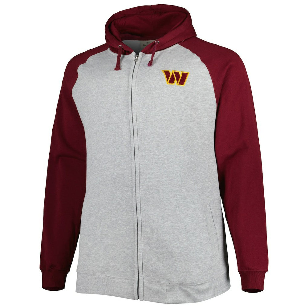 Washington Commanders Big & Tall Fleece Raglan Full-Zip Hoodie Jacket - Heather Gray - NFL