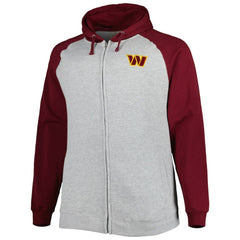 Washington Commanders Big & Tall Fleece Raglan Full-Zip Hoodie Jacket - Heather Gray - NFL