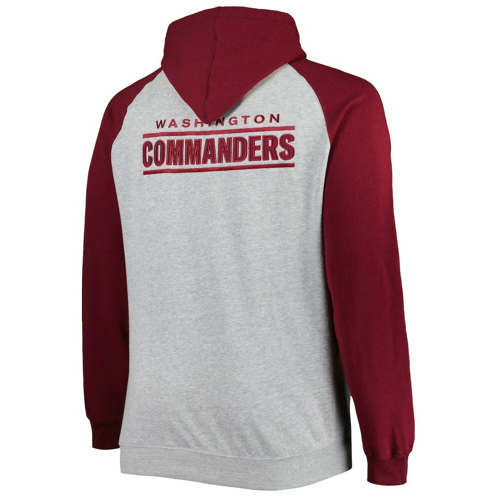 Washington Commanders Big & Tall Fleece Raglan Full-Zip Hoodie Jacket - Heather Gray - NFL