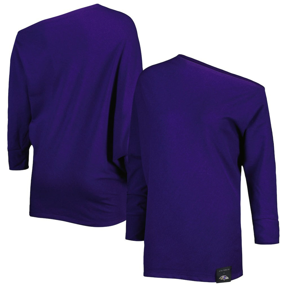 Baltimore Ravens KIYA TOMLIN Women's Twisted Tri-Blend Asymmetrical 3/4-Dolman Sleeve Sweatshirt - Purple - NFL