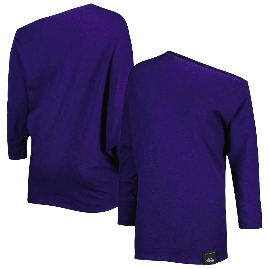 Baltimore Ravens KIYA TOMLIN Women's Twisted Tri-Blend Asymmetrical 3/4-Dolman Sleeve Sweatshirt - Purple - NFL