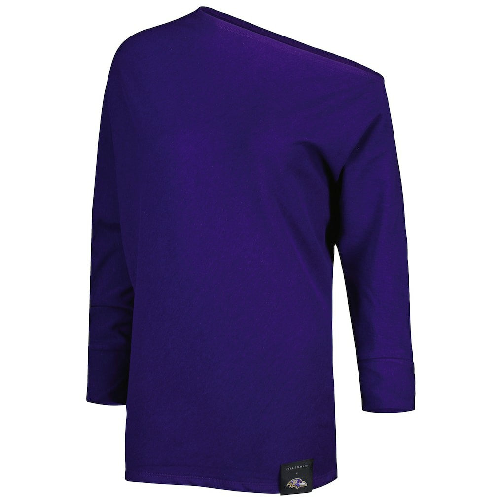 Baltimore Ravens KIYA TOMLIN Women's Twisted Tri-Blend Asymmetrical 3/4-Dolman Sleeve Sweatshirt - Purple - NFL