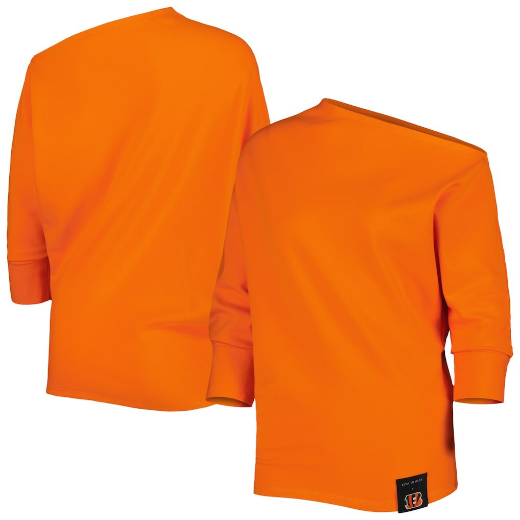 Cincinnati Bengals KIYA TOMLIN Women's Twisted Tri-Blend Asymmetrical 3/4-Dolman Sleeve Sweatshirt - Orange - NFL